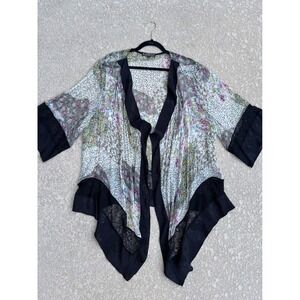 Vintage Violet Kay Floral Kimono Silk Lace Sz 2X Open Front Boho Fairy 90s